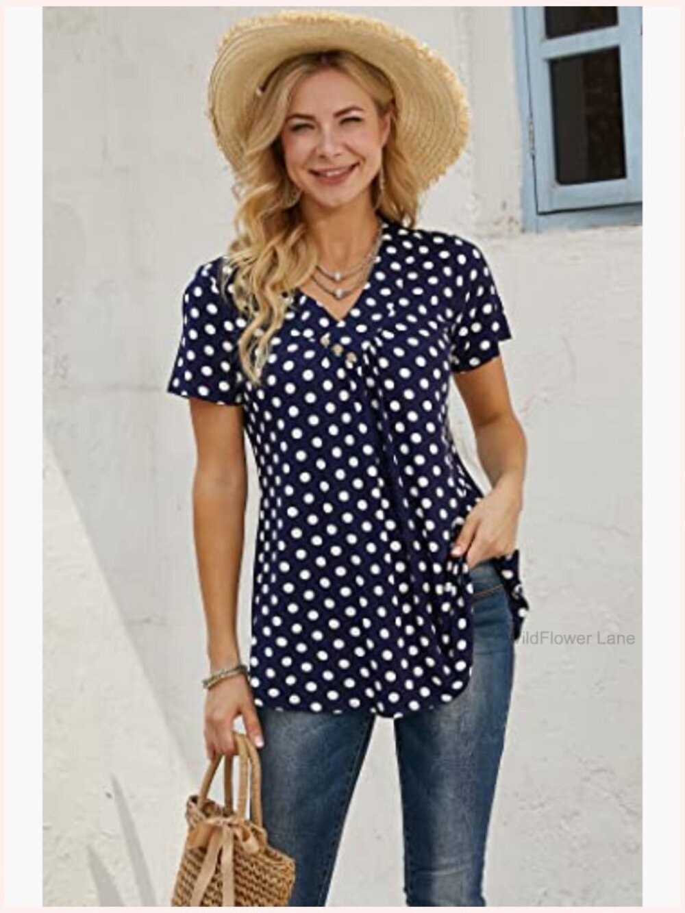 Women's Tunic Top Short Sleeve V Neck Dressy Blouse Loose Fit - Picture 5 of 7